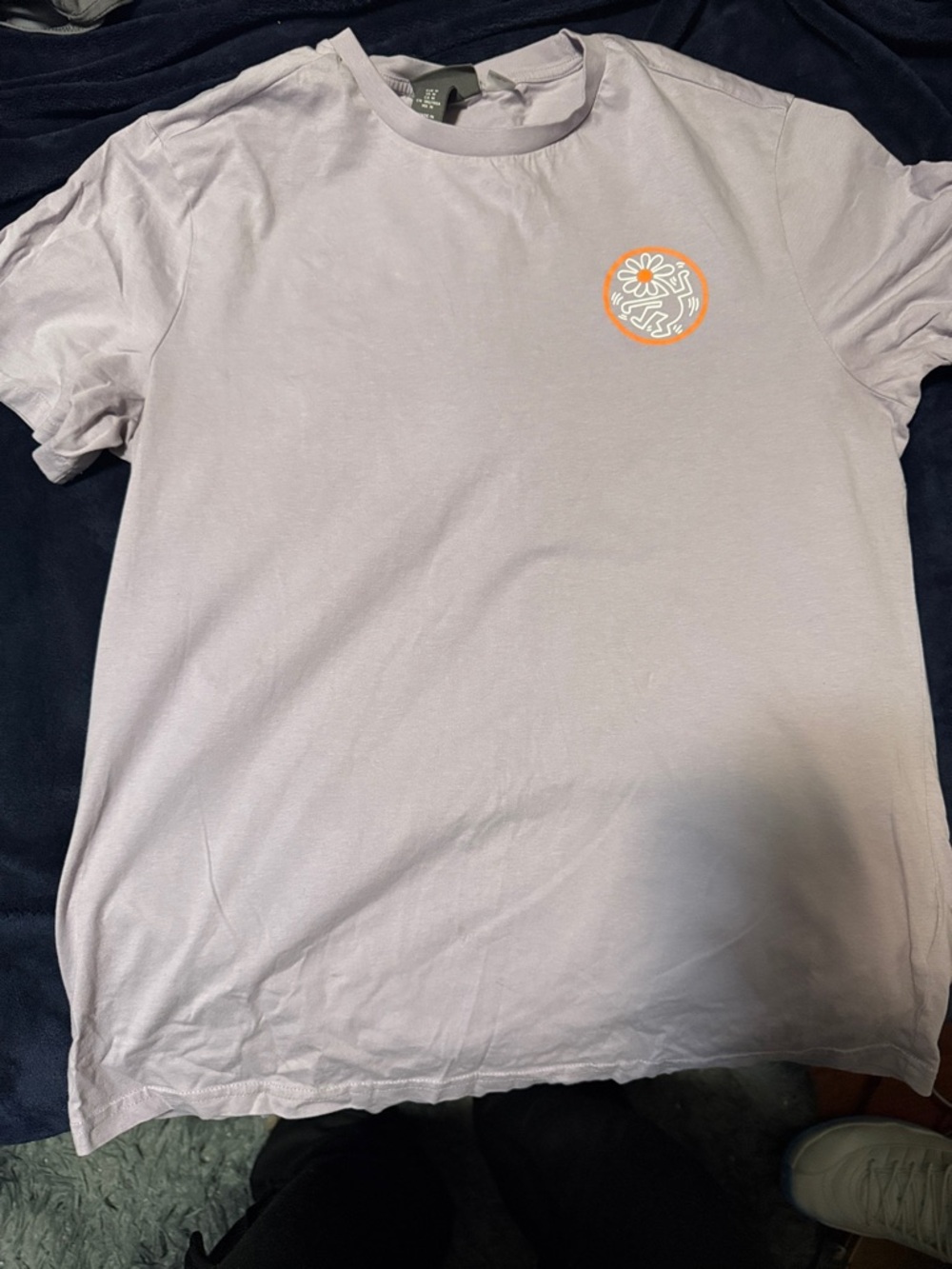 H&M Lavender Short-Sleeve Tee with Orange Chest Graphic